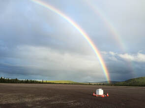 A picture of the BARREL payload sitting out on the launch pad at the end of a double rainbow... well it looks like it's at the end of the double rainbow, our own scientific pot of gold